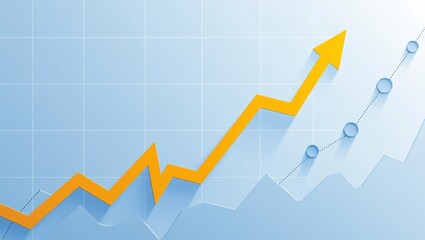 Modern financial chart illustration with zigzag yellow line and powder blue trends on calming grid background