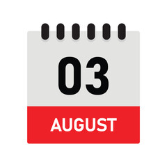 August 3 Reminder Calendar Icon – Dairy Design Vector Template for Planners