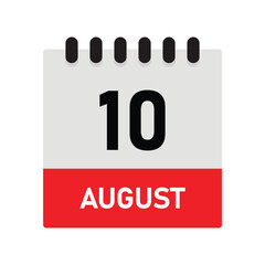 August 10 Reminder Calendar Icon – Dairy Design Vector Template for Planners