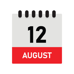 August 12 Reminder Calendar Icon – Dairy Design Vector Template for Planners