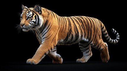 Obraz premium Tiger striding on black background