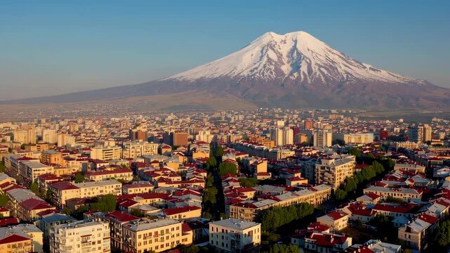 Yerevan cityscape with majestic mount ararat in the background