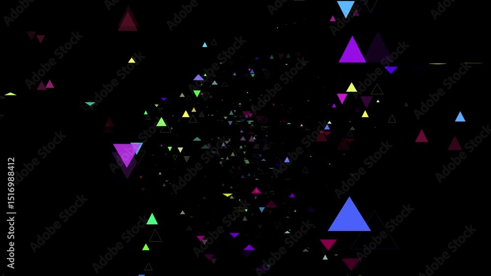 Poster fantastic video animation with glowing colorful radial triangle objects in motion, 1920×1080 loop 4k