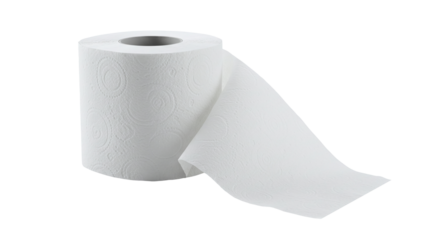 Roll of white toilet paper hygiene household item isolated on a transparent background