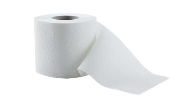 Roll of white toilet paper hygiene household item isolated on a transparent background