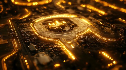 Circuit board glowing gold