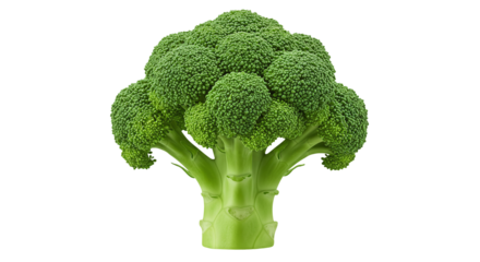 Fresh broccoli floret close up. Fresh green broccoli vegetable full head healthy food isolated on a transparent background
