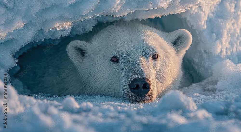 Aufkleber polar bear resting in an ice cave, representing wildlife conservation and arctic vulnerability, idea