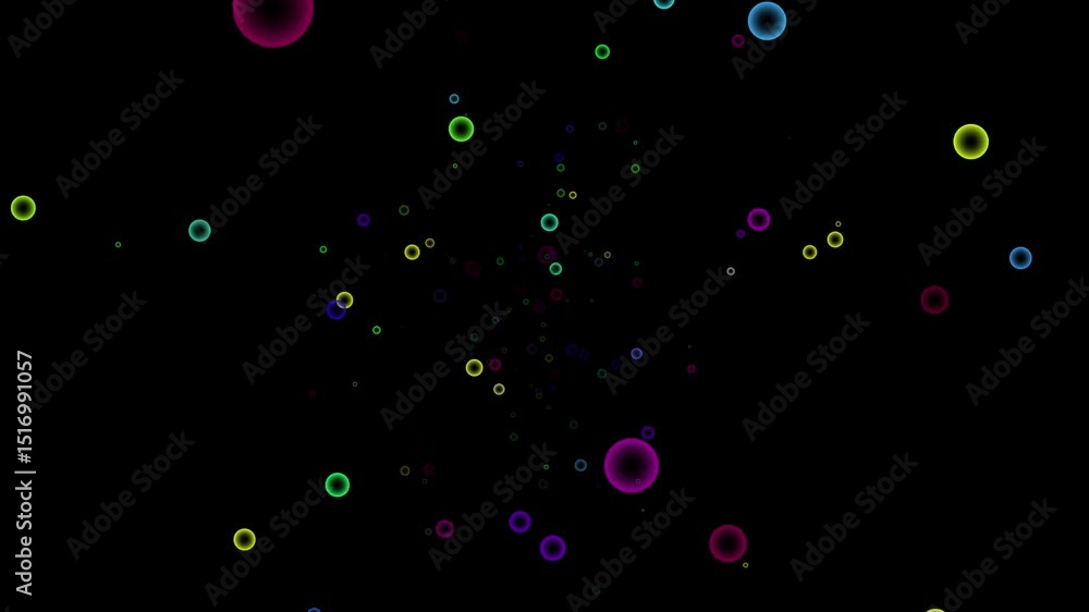 Poster fantastic video animation with glowing colorful bubble objects in motion, 1920×1080 loop 4k best for