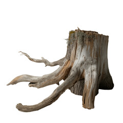 Gnarled old tree stump a relic of the forest with weathered roots reaching on transparent background