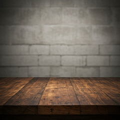 Brick Wall with Wooden Table Background