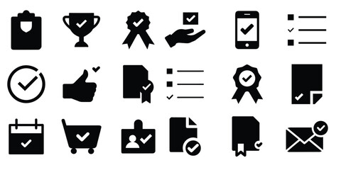 Minimal Verification and Approval Icons Silhouette Set 