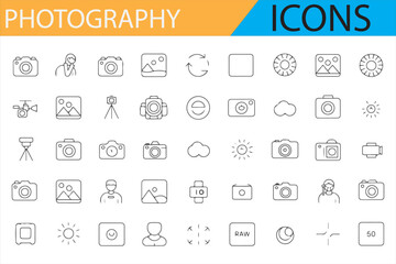 Photography gear and studio icons for digital and web design.