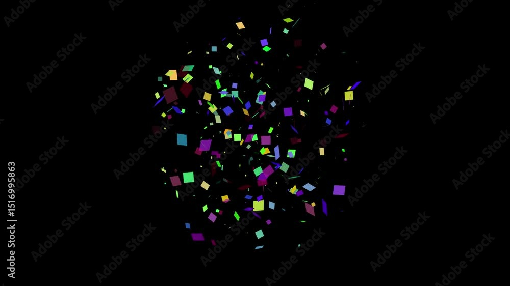 Poster colorful particle magic effect floating upward square loop animation video on black background good 