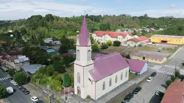 Aerial view historic church with san agustin parish puerto octay