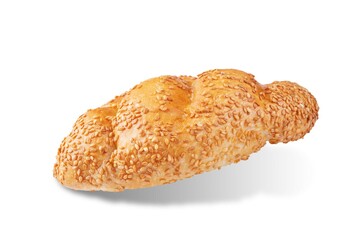 Sesame seeds braided bun on a white isolated background