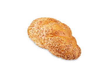 Sesame seeds braided bun on a white isolated background