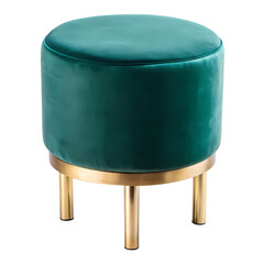 Teal Velvet Round Ottoman with Gold Metal Legs isolated on transparent baackground