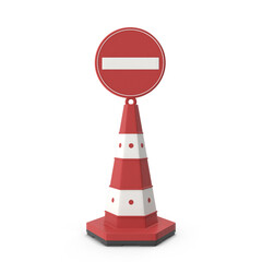 Red Traffic Cone Isolated on Transparent Background