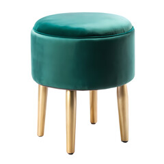 Teal Velvet Round Stool with Gold Legs isolated on transparent baackground