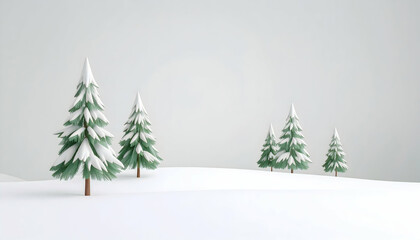 Minimalist Winter Scene: Snow Covered Pixel Art Trees on White Background
