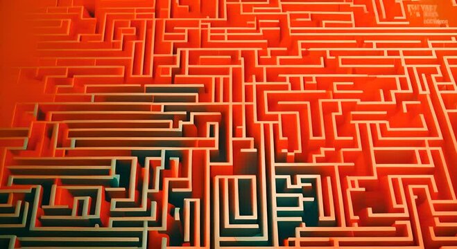 A teal and orange abstract maze pattern 4K