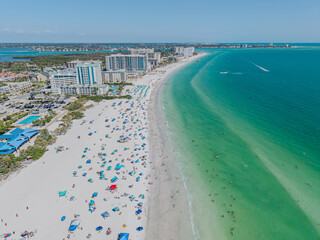 Beautiful aerial view of Sarasota, the magnificent white sand beach, and its iconic St. Armands Circle