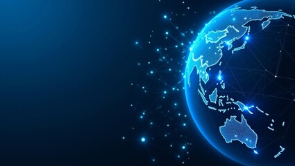 Fototapeta premium Digital illustration of a stylized earth network symbolizing global connectivity against a deep blue background