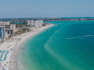 Beautiful aerial view of Sarasota, the magnificent white sand beach, and its iconic St. Armands Circle
