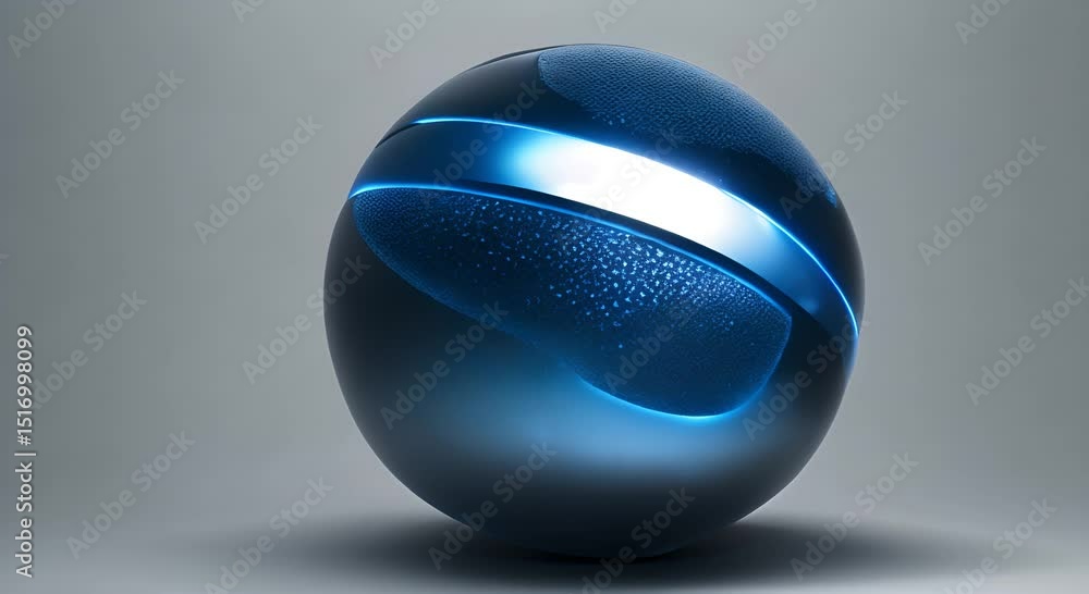 Poster a close up view of a textured blue sphere glowing from within resembling a planet in the darkness of