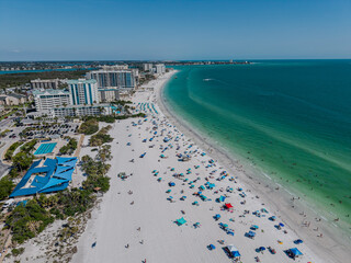 Beautiful aerial view of Sarasota, the magnificent white sand beach, and its iconic St. Armands Circle