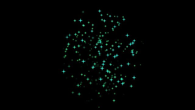 Green and cyan particle magic effect twirling down star dust loop Animation video on black background good for intros.