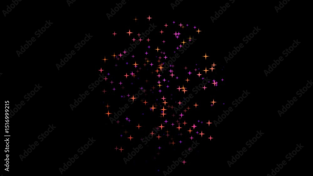 Poster orange and purple particle magic effect twirling down star dust loop animation video on black backgr
