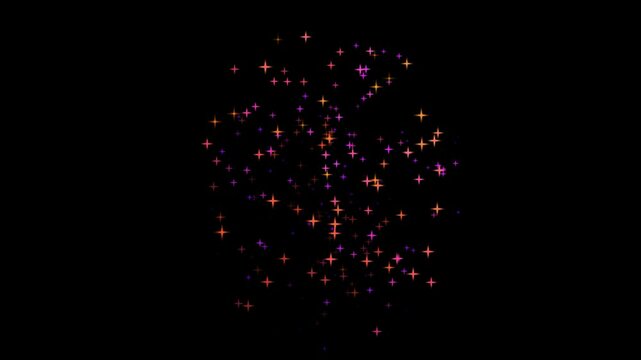 Orange and purple particle magic effect twirling down star dust loop Animation video on black background good for intros.