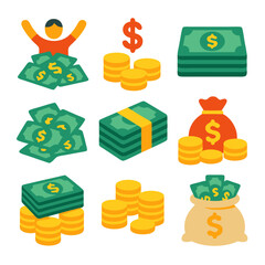 Financial Success and Wealth Concept icon set.