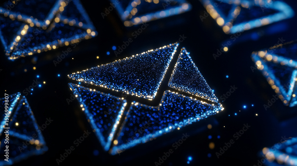 Poster digital network abstract background with glowing mail icons