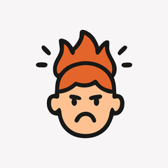 Cartoon face with messy, frustrated hair and an angry expression, symbolizing stress, headache, or emotional distress. Mental health and emotion concept