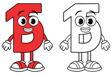 Cartoon Number One Illustration for Education and Coloring Book Fun