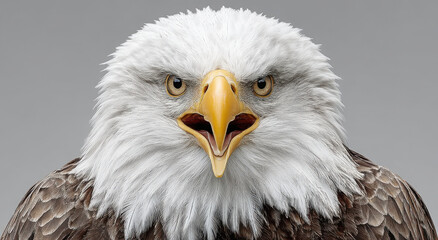 Obraz premium Close-Up Portrait of a Bald Eagle With Open Beak, Symbolizing American Pride and National Identity for Patriotic Campaigns