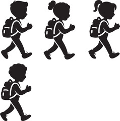 Silhouette Style School Children Walking with Backpacks Vector Illustration for Education and Back to School