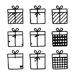 A vector set of colorful holiday gift boxes with bows and ribbons, perfect for Christmas, birthday, or anniversary celebration illustrations