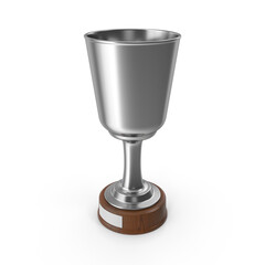 Silver trophy cup with wooden base isolated on transparent background