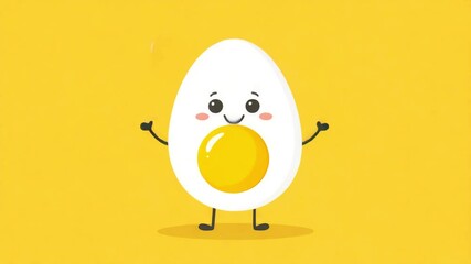 Cute Cartoon Dancing Hard Boiled Egg Character on a Yellow Background. Seamless Loop - Powered by Adobe