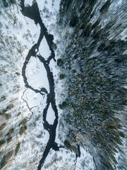 Drone arial photography in the forest 