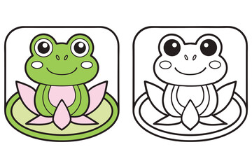 Cute Cartoon Frog on a Lily Pad Coloring Page for Kids