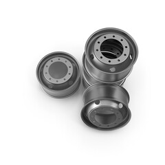 Stack of steel truck wheel rims isolated on transparent background