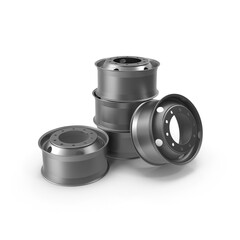 Stack of steel truck wheel rims isolated on transparent background