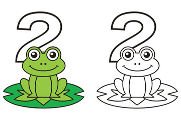 Happy Cartoon Frog with Number Two Illustration, Great for Kids Education