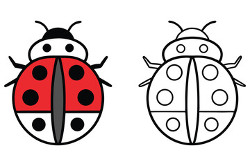 Ladybug color and outline drawing for kids coloring page illustration