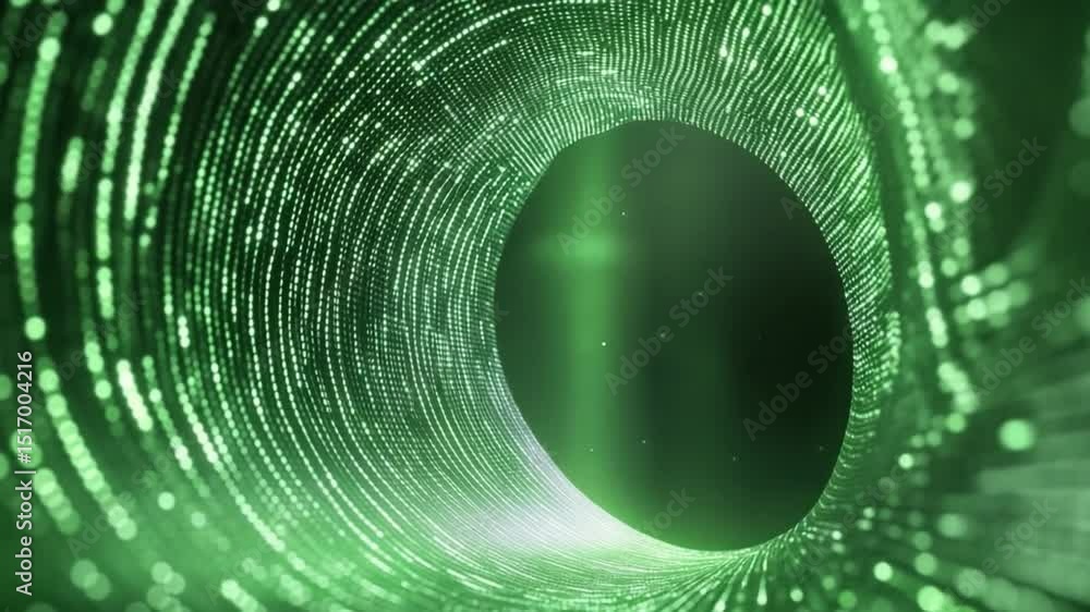 Aufkleber Digital Tunnel: Abstract glowing green digital tunnel, representing the flow of data and information in the digital world.  The tunnel creates a sense of depth and mystery.